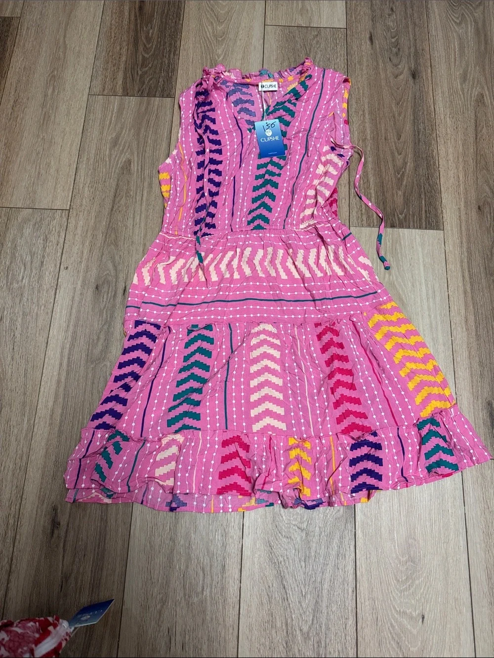 Cupshe NWT M Pink BOHO V-Neck ELASTIC WAIST Swim Cover-Up MINI Dress